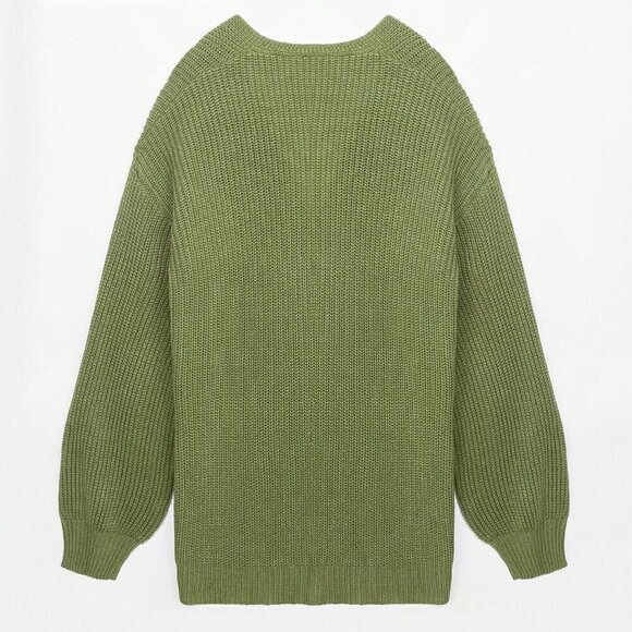 Army Green Casual Women's Solid Drop Shoulder Open Front Cardigan - Picture 7 of 8